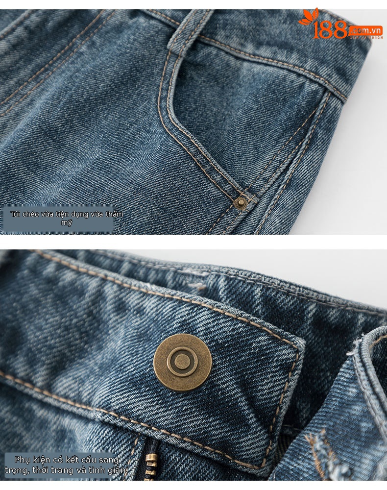 Chân váy denim Lyocell nữ cạp cao dáng A xẻ tà dài trung bình — màu xanh chi tiết 15