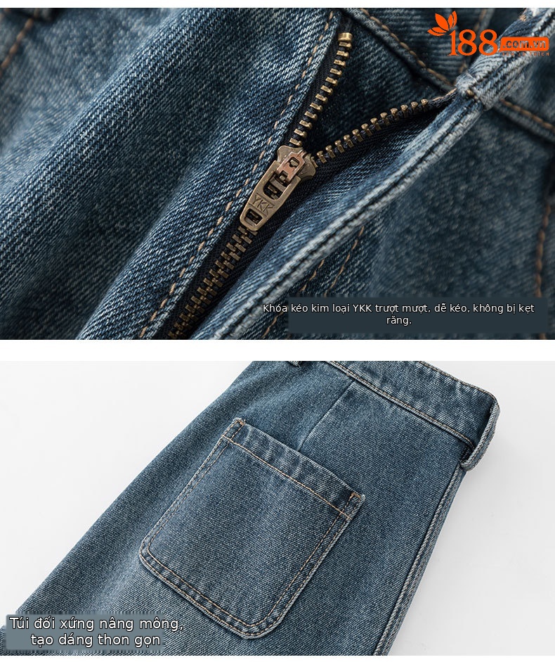 Chân váy denim Lyocell nữ cạp cao dáng A xẻ tà dài trung bình — màu xanh chi tiết 16