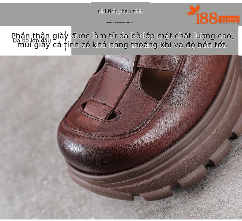 Sandal La Mã nữ da bò đế dày thoáng khí — màu nâu chi tiết 4