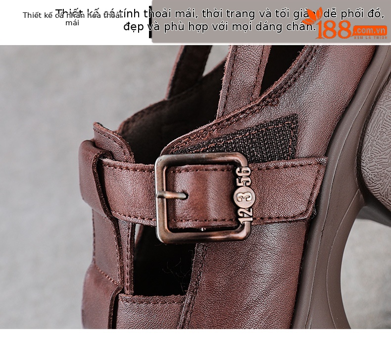 Sandal La Mã nữ da bò đế dày thoáng khí — màu nâu chi tiết 5