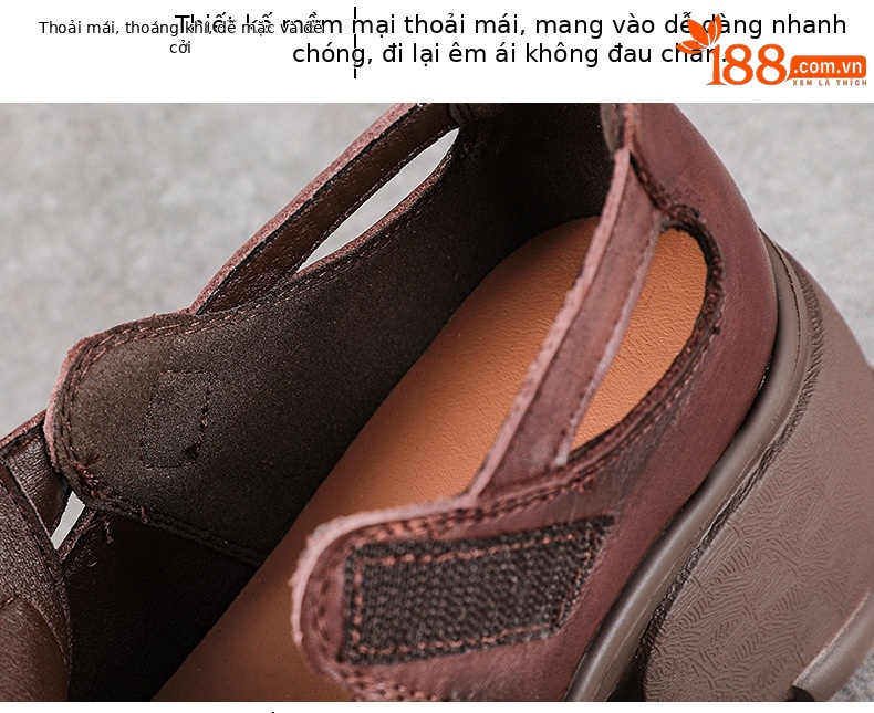 Sandal La Mã nữ da bò đế dày thoáng khí — màu nâu chi tiết 6