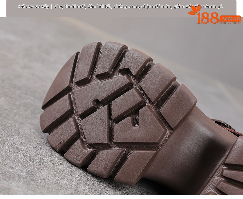 Sandal La Mã nữ da bò đế dày thoáng khí — màu nâu chi tiết 7