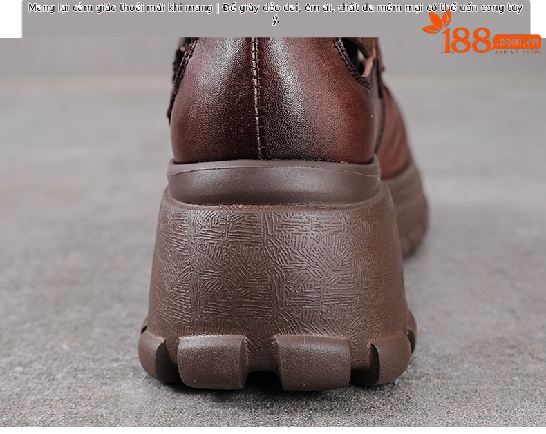 Sandal La Mã nữ da bò đế dày thoáng khí — màu nâu chi tiết 8
