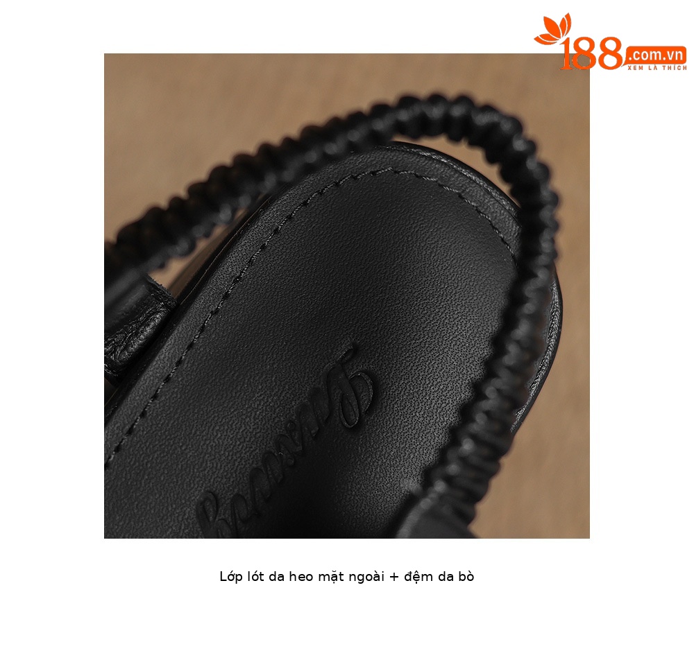 Dép sandal nữ da cừu bện mũi kiểu Pháp, gót thấp, quai chữ V đa năng — đen chi tiết 25