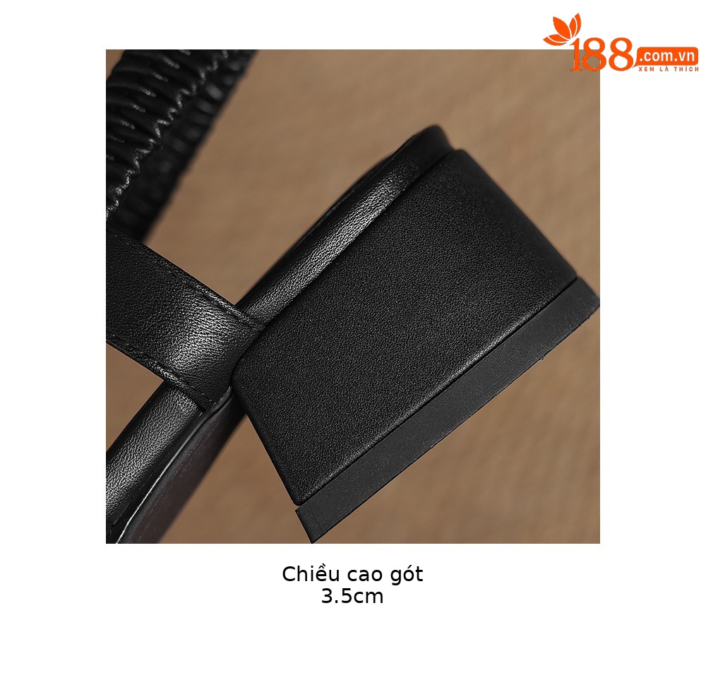 Dép sandal nữ da cừu bện mũi kiểu Pháp, gót thấp, quai chữ V đa năng — đen chi tiết 26