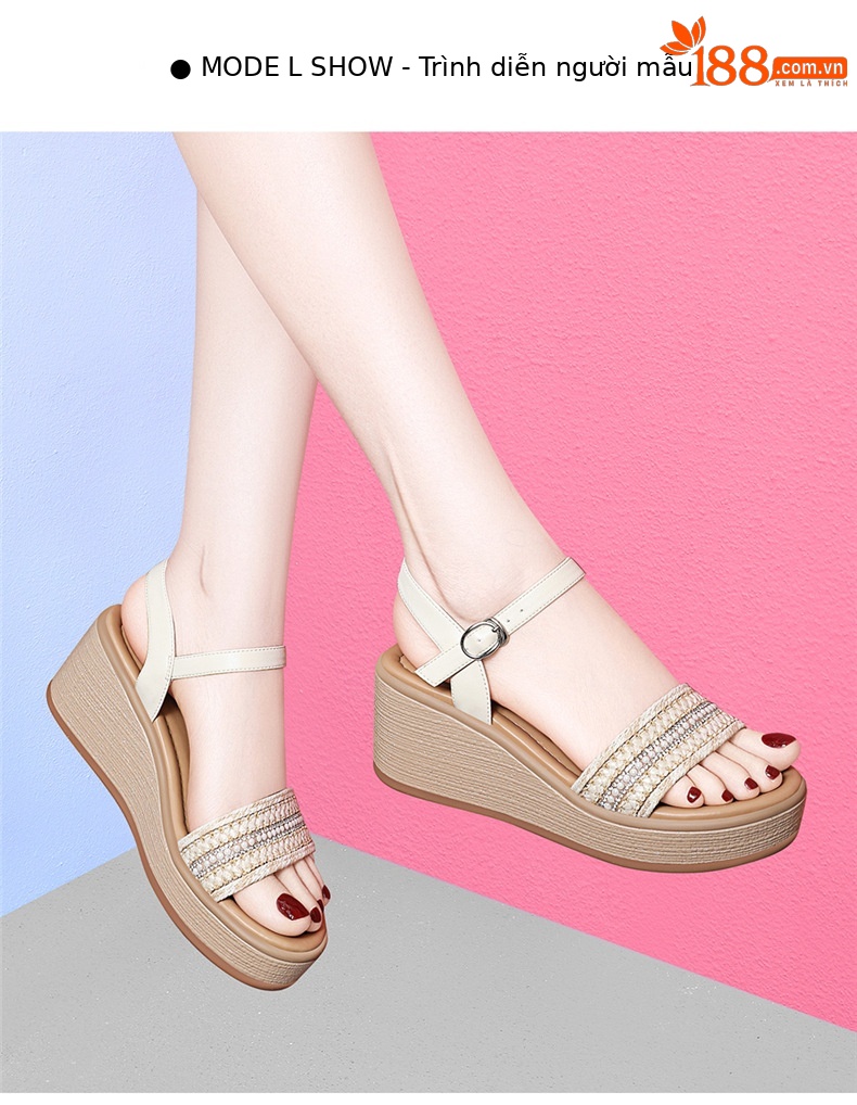 Dép sandal nữ gót tăng chiều cao đế dày phong cách retro dây đeo một dây mùa hè 2025 — JST 7224m màu Chiều cao gót 6.5, JST 1961 gót đen cao 5cm, JST 7196m màu Chiều cao gót 5.5, JST 7224 gót vàng cao 6.5 chi tiết 9