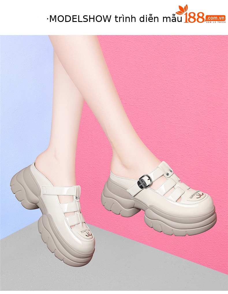 Dép sandal nữ quai chữ V đế xuồng dày 5 cm, phong cách La Mã, mũi kín, kiểu lười khoét lỗ — JST 7131 màu đen, JST 7131m màu chi tiết 10