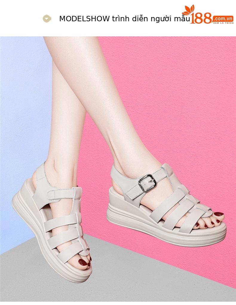 Sandal nữ đế dày da bò mềm, quai ngang, gót 4–6.6 cm, tăng chiều cao — JST 1609 màu be chiều cao gót 4cm, JST 7128 màu be chiều cao gót 5.5cm, JST 1968 gót đen cao 4.5cm, JST 7128 màu đen cao gót 5.5cm chi tiết 10