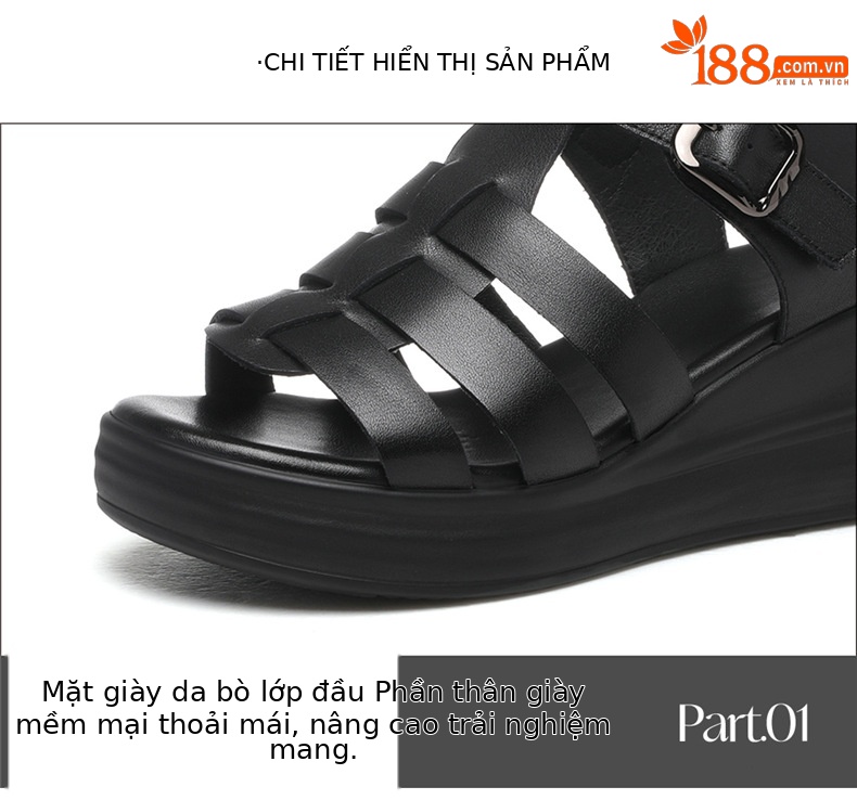Sandal nữ đế dày da bò mềm, quai ngang, gót 4–6.6 cm, tăng chiều cao — JST 1609 màu be chiều cao gót 4cm, JST 7128 màu be chiều cao gót 5.5cm, JST 1968 gót đen cao 4.5cm, JST 7128 màu đen cao gót 5.5cm chi tiết 14