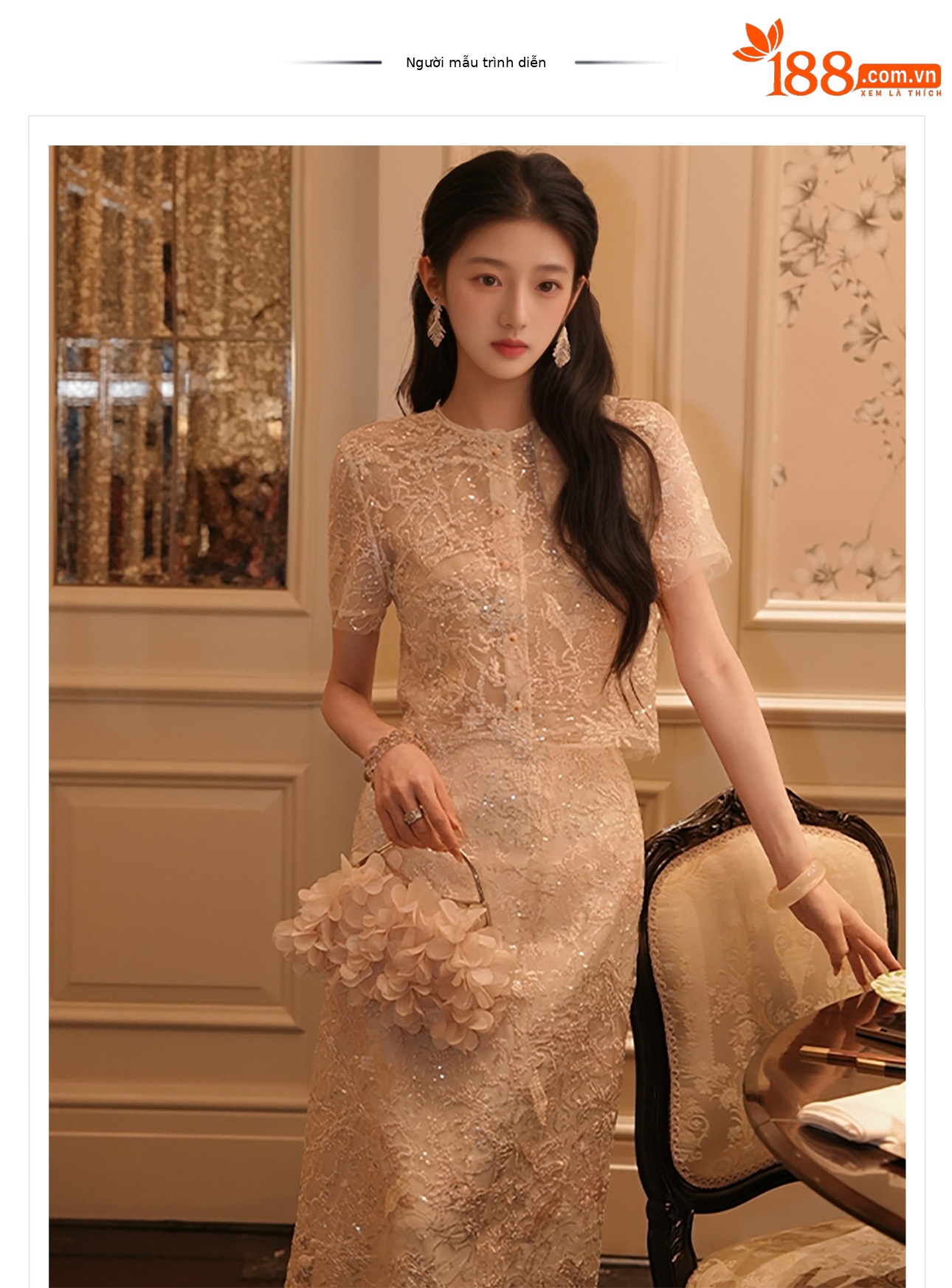 Áo sơ mi ren đính sequin phong cách Trung Hoa mới mùa hè, tay dài form ôm — Áo, Váy nửa chi tiết 1