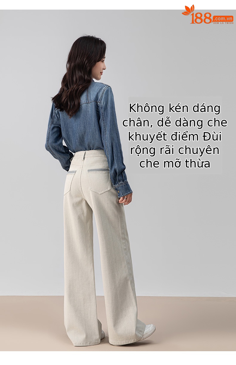 Quần jeans ống rộng chuông Xinge cạp cao dáng xòe nhẹ dài chấm đất — màu xám trắng chi tiết 10