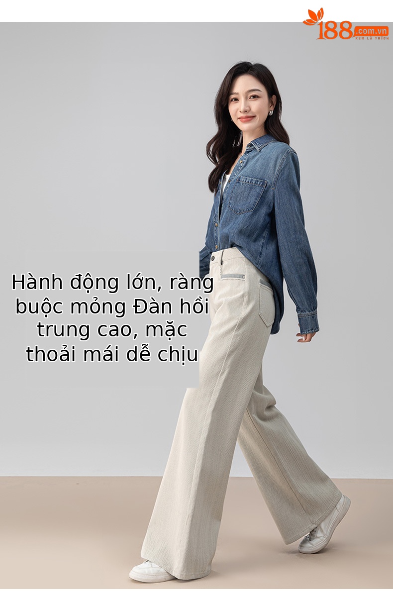 Quần jeans ống rộng chuông Xinge cạp cao dáng xòe nhẹ dài chấm đất — màu xám trắng chi tiết 11