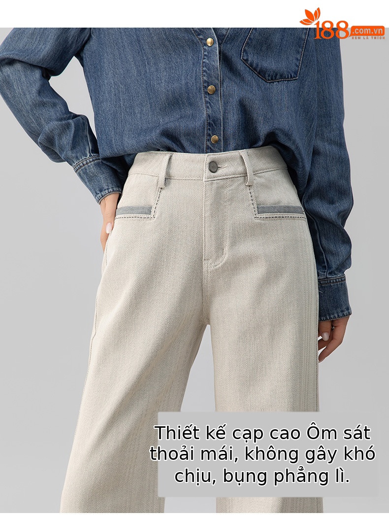 Quần jeans ống rộng chuông Xinge cạp cao dáng xòe nhẹ dài chấm đất — màu xám trắng chi tiết 12