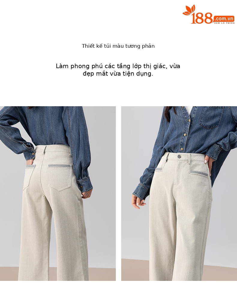Quần jeans ống rộng chuông Xinge cạp cao dáng xòe nhẹ dài chấm đất — màu xám trắng chi tiết 13