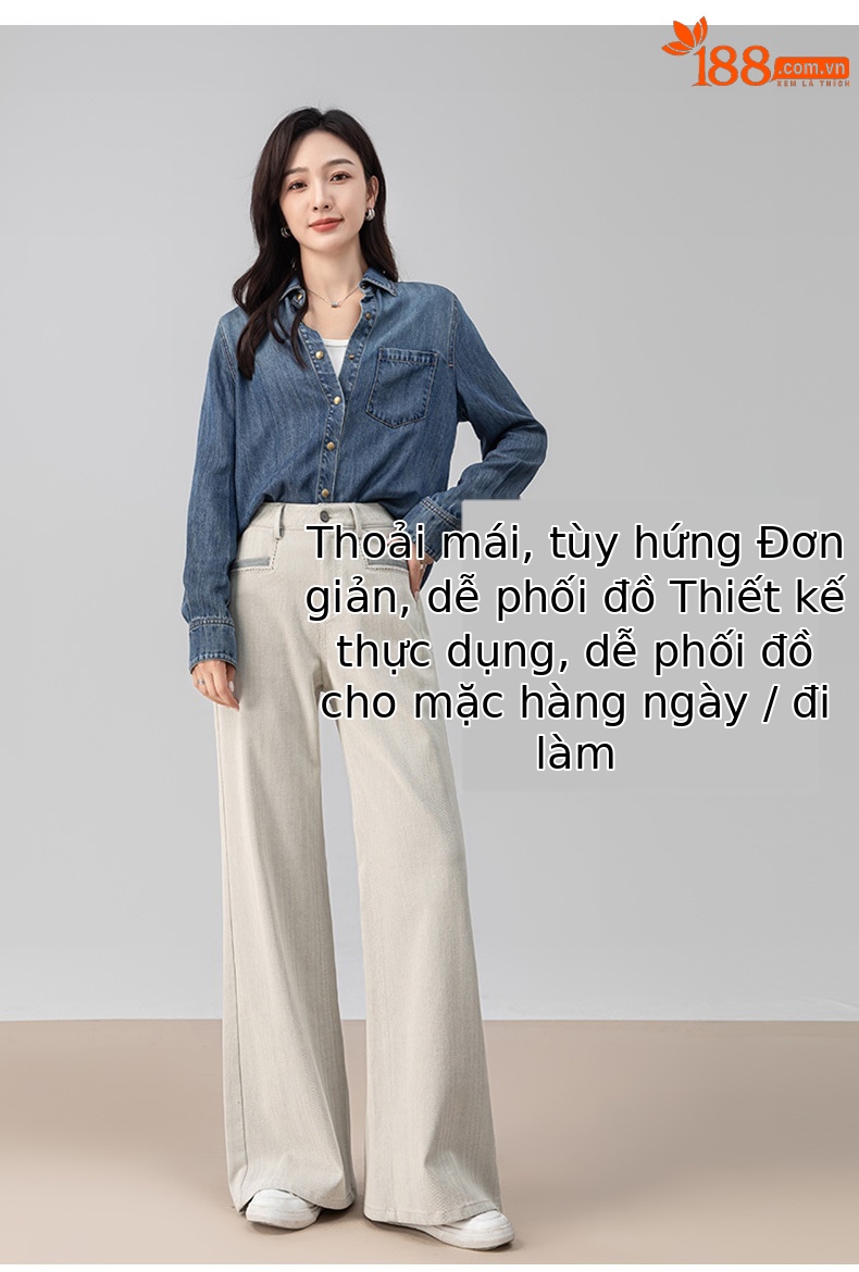 Quần jeans ống rộng chuông Xinge cạp cao dáng xòe nhẹ dài chấm đất — màu xám trắng chi tiết 14