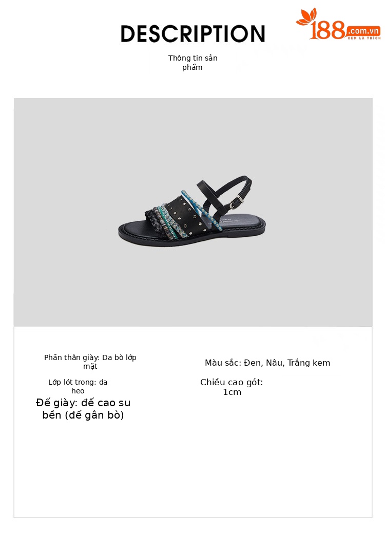 Dép sandal nữ quai ngang đế bằng da bò dệt phối màu, kiểu La Mã hở mũi — đen chi tiết 5