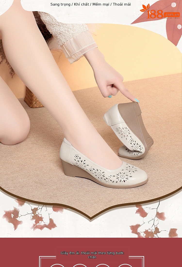 Xăng đan da thật đế xuồng mềm thoải mái cho mẹ trung niên — Màu đen chi tiết 2