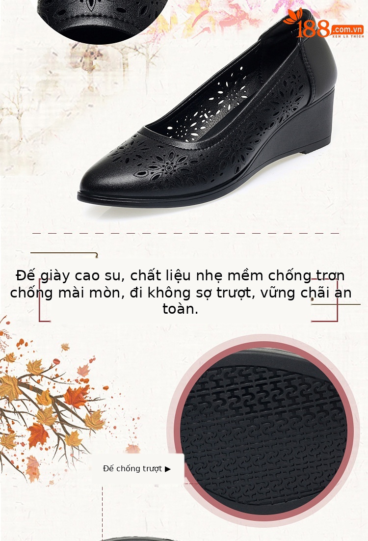 Xăng đan da thật đế xuồng mềm thoải mái cho mẹ trung niên — Màu đen chi tiết 5