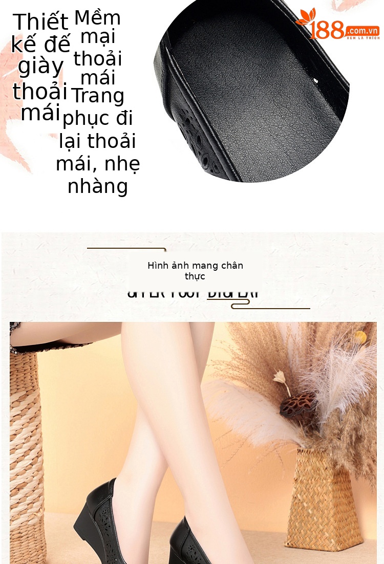 Xăng đan da thật đế xuồng mềm thoải mái cho mẹ trung niên — Màu đen chi tiết 7