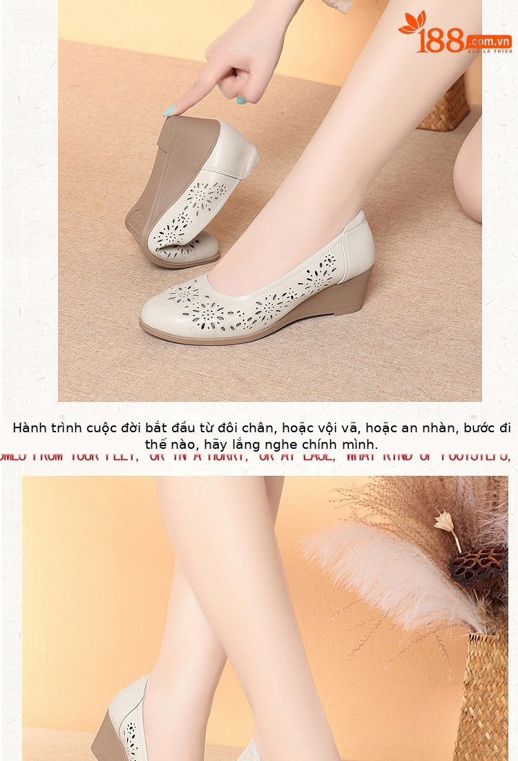 Xăng đan da thật đế xuồng mềm thoải mái cho mẹ trung niên — Màu đen chi tiết 12