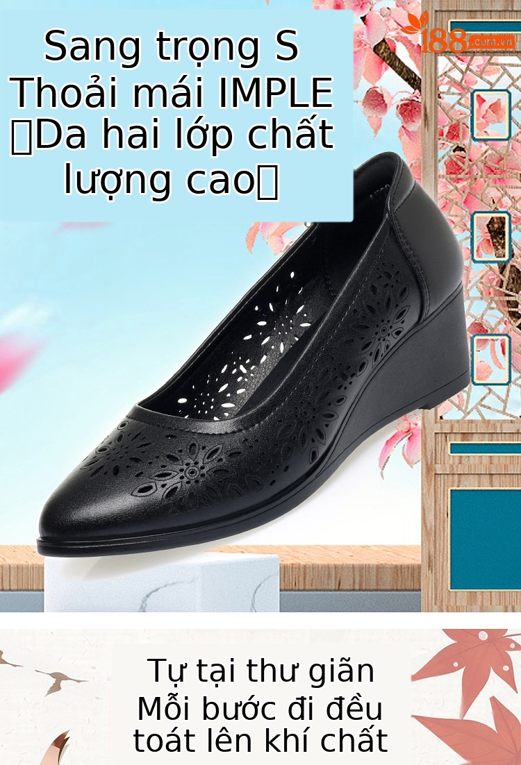 Xăng đan da thật đế xuồng mềm thoải mái cho mẹ trung niên — Màu đen chi tiết 1