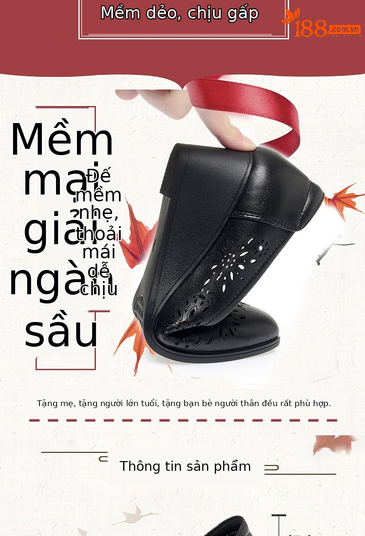 Xăng đan da thật đế xuồng mềm thoải mái cho mẹ trung niên — Màu đen chi tiết 3
