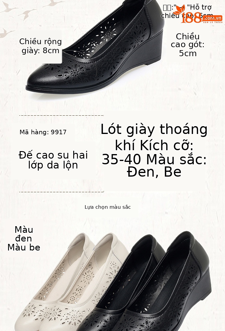 Xăng đan da thật đế xuồng mềm thoải mái cho mẹ trung niên — Màu đen chi tiết 4