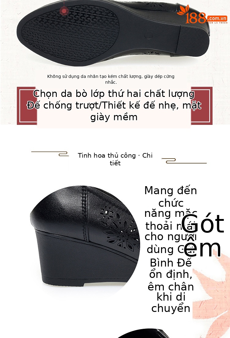 Xăng đan da thật đế xuồng mềm thoải mái cho mẹ trung niên — Màu đen chi tiết 6