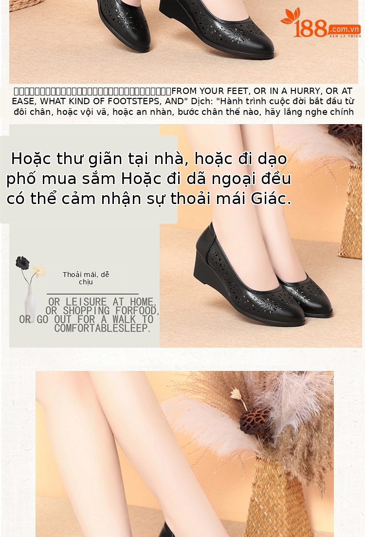 Xăng đan da thật đế xuồng mềm thoải mái cho mẹ trung niên — Màu đen chi tiết 8