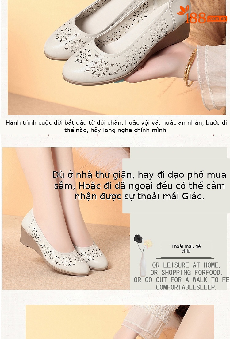 Xăng đan da thật đế xuồng mềm thoải mái cho mẹ trung niên — Màu đen chi tiết 11