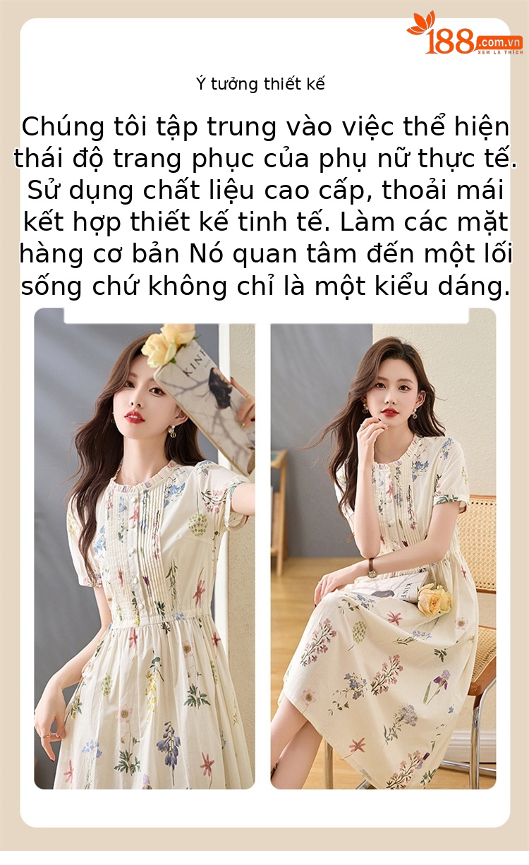 Váy liền hoa nhí cotton thắt eo tay ngắn mùa hè 2025 NI2807 — Hoa gạo chi tiết 2