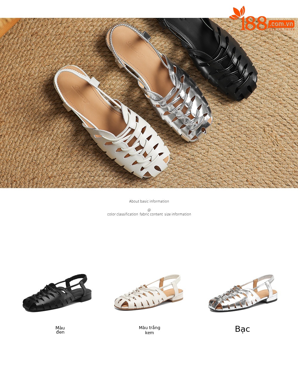 Dép sandal nữ da bò đế bệt dệt rỗng kiểu retro La Mã — đen chi tiết 6