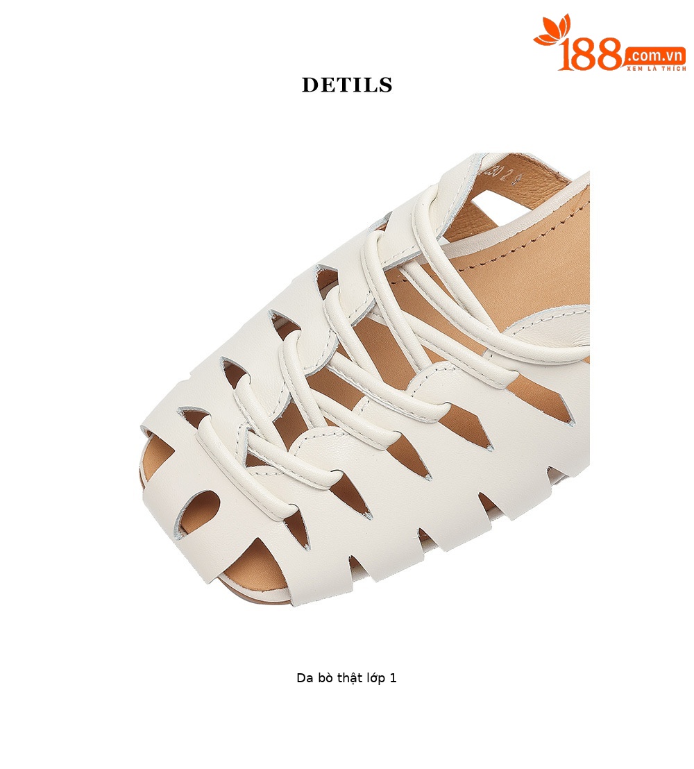 Dép sandal nữ da bò đế bệt dệt rỗng kiểu retro La Mã — đen chi tiết 23
