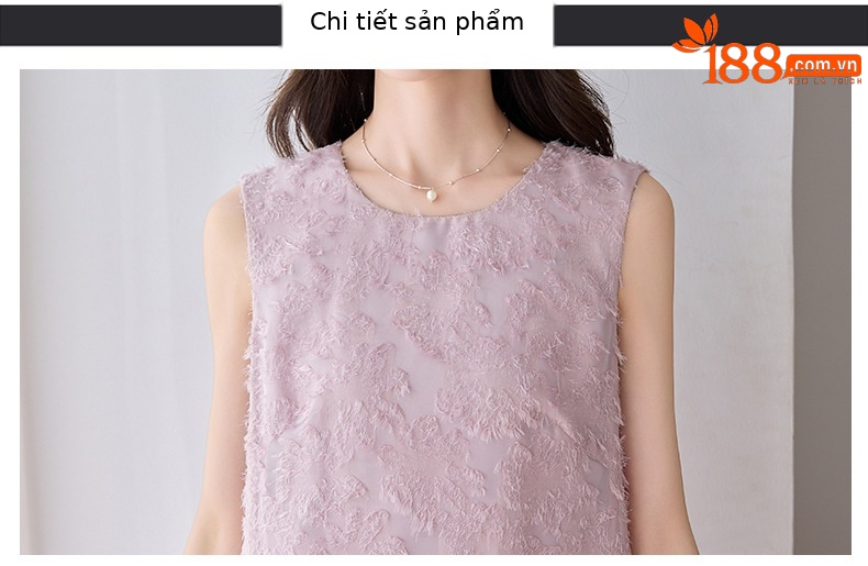 Đầm suông nữ midi cổ tròn không tay mùa hè 2025 — màu tím nhạt chi tiết 14