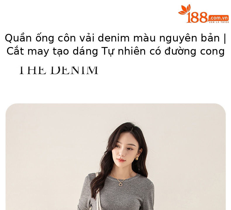 Quần jean ống rộng hình kén cotton-lan màu xanh cổ điển nữ phiên bản hẹp — màu xanh denim chi tiết 1