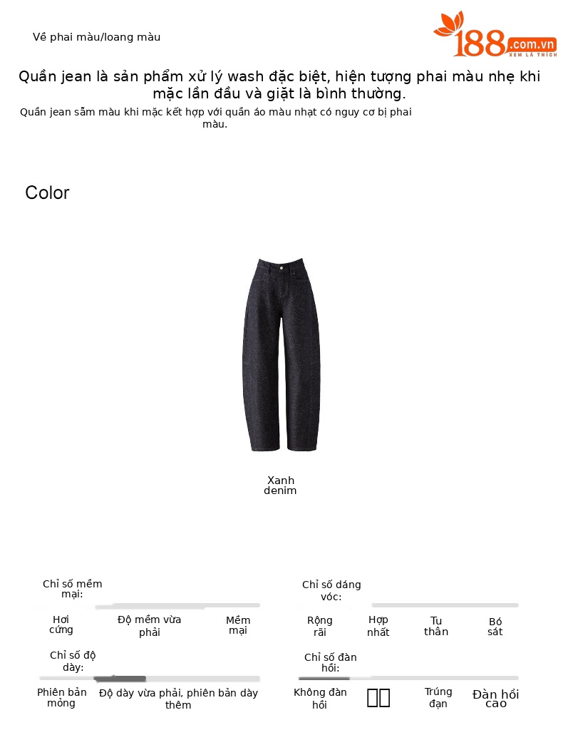 Quần jean ống rộng hình kén cotton-lan màu xanh cổ điển nữ phiên bản hẹp — màu xanh denim chi tiết 5