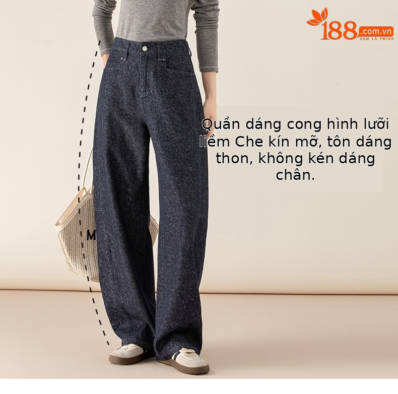 Quần jean ống rộng hình kén cotton-lan màu xanh cổ điển nữ phiên bản hẹp — màu xanh denim chi tiết 10