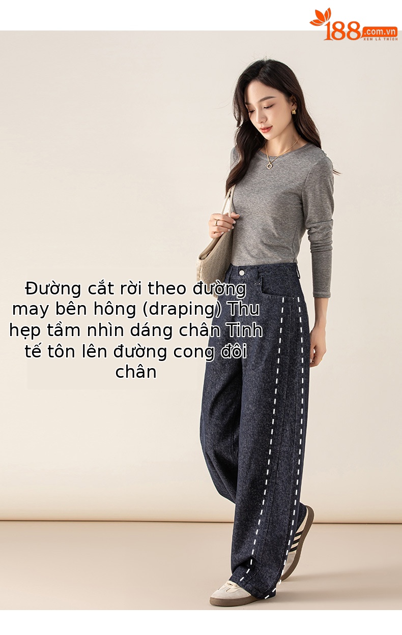 Quần jean ống rộng hình kén cotton-lan màu xanh cổ điển nữ phiên bản hẹp — màu xanh denim chi tiết 11