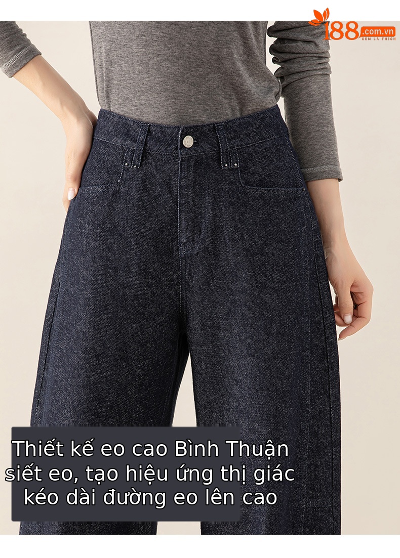 Quần jean ống rộng hình kén cotton-lan màu xanh cổ điển nữ phiên bản hẹp — màu xanh denim chi tiết 12