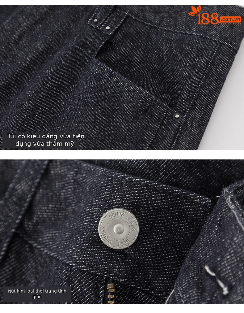 Quần jean ống rộng hình kén cotton-lan màu xanh cổ điển nữ phiên bản hẹp — màu xanh denim chi tiết 16