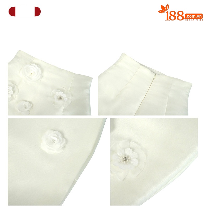 Váy bodycon chữ A trắng hoa nổi 3D ôm eo nâng chiều cao — Màu trắng chi tiết 2