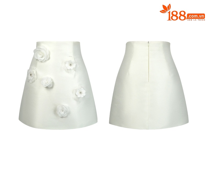 Váy bodycon chữ A trắng hoa nổi 3D ôm eo nâng chiều cao — Màu trắng chi tiết 3