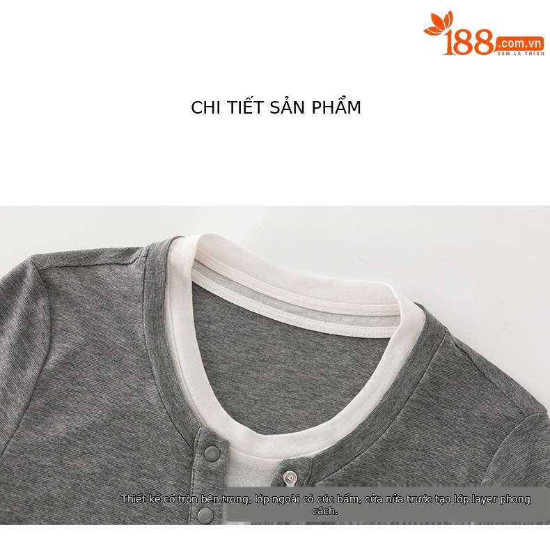 Áo thun giả hai mảnh nữ cổ tròn, chất len Tencel mỏng nhẹ, phối màu patchwork — đen chi tiết 15