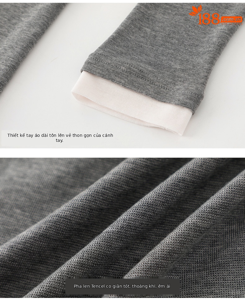 Áo thun giả hai mảnh nữ cổ tròn, chất len Tencel mỏng nhẹ, phối màu patchwork — đen chi tiết 16