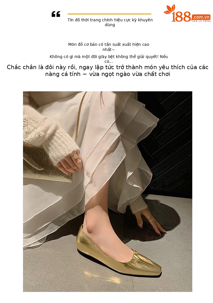 Giày bệt nữ da dê nhăn phong cách châu Âu mũi tròn đế bằng — màu nâu, đen, vàng chi tiết 4