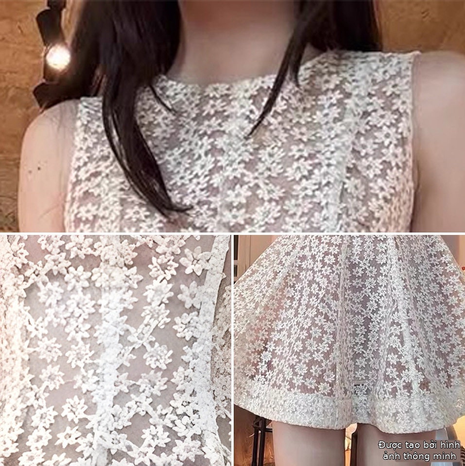 Đầm maxi nữ thắt eo ren hoa 3D tay loe — Trường An