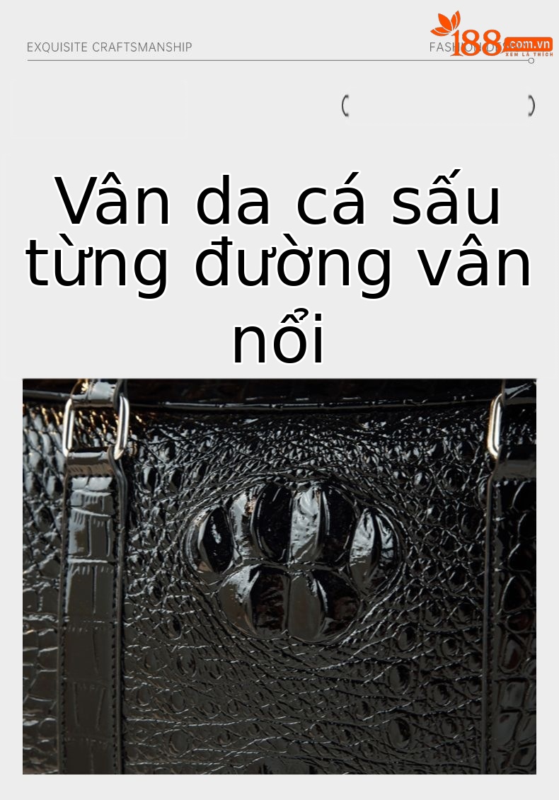 Cặp da nam họa tiết cá sấu kiểu dáng thời trang, đeo chéo, đi làm — Vòi nhỏ màu đen, Màu đen họa tiết cá sấu chi tiết 4