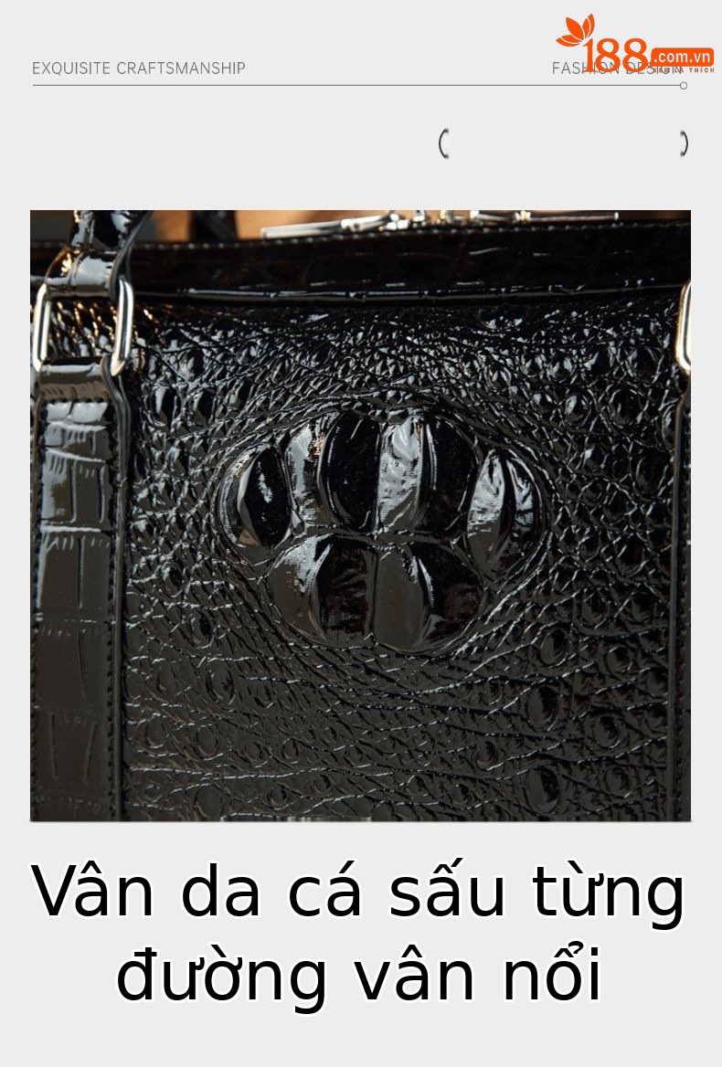 Cặp da nam họa tiết cá sấu kiểu dáng thời trang, đeo chéo, đi làm — Vòi nhỏ màu đen, Màu đen họa tiết cá sấu chi tiết 14