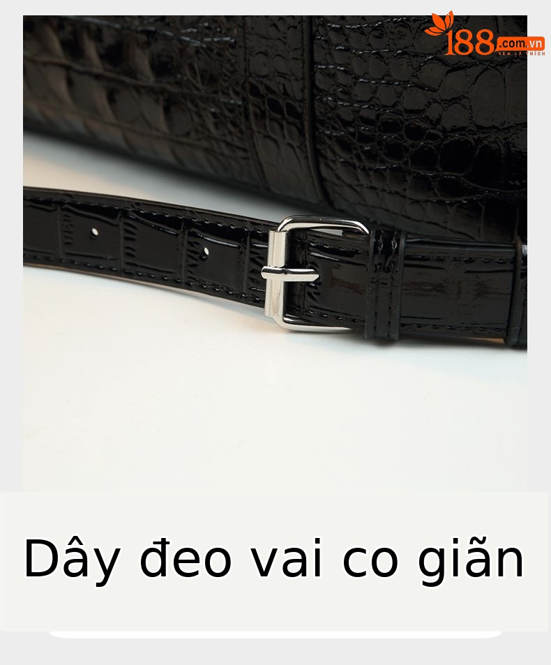 Cặp da nam họa tiết cá sấu kiểu dáng thời trang, đeo chéo, đi làm — Vòi nhỏ màu đen, Màu đen họa tiết cá sấu chi tiết 17