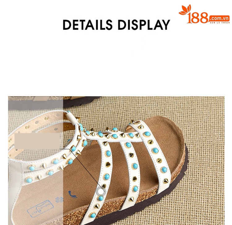 Sandal nữ hở mũi đế dày 4.5 cm phong cách Bohemian đinh tán — đen chi tiết 15